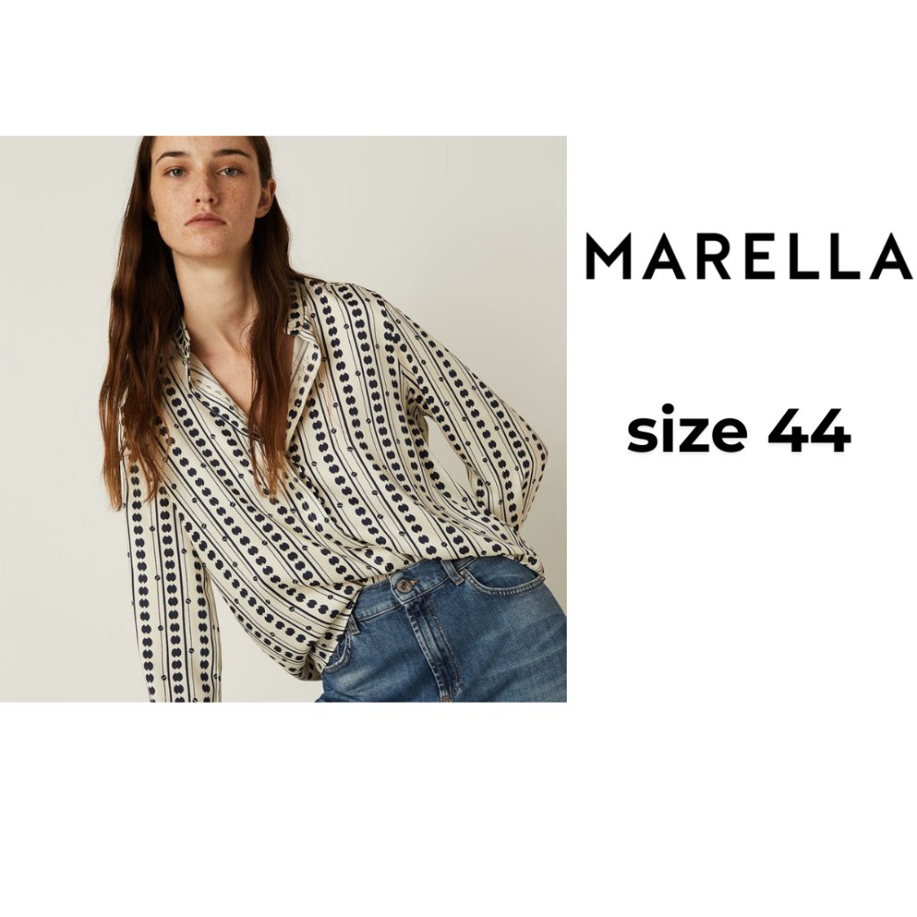 Marella Polka Dot And Stripe Blouse In Black And Cream